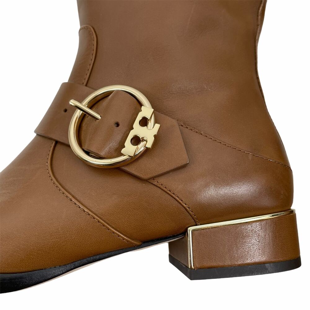 Tory Burch Sofia Tall Riding Boots Leather Logo Festive Brown Size 7 - Picture 6 of 12